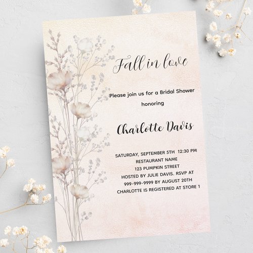 Bridal Shower dusty cream wildflowers fall in love Invitation Postcard