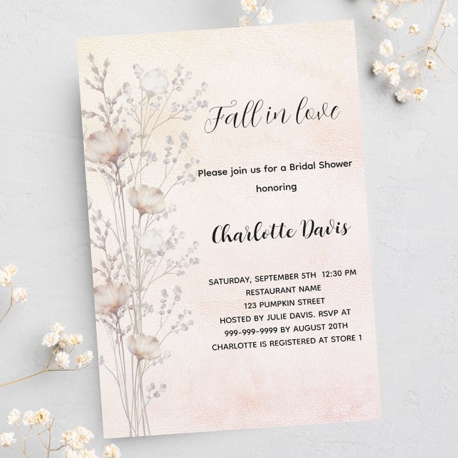 Bridal Shower dusty cream wildflowers fall in love Invitation Postcard (Creator Uploaded)