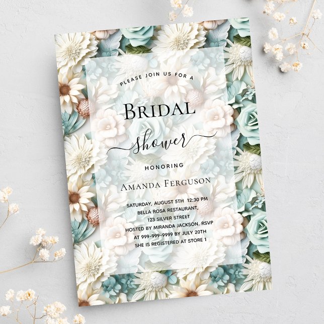 Bridal Shower dusty green white floral luxury Invitation (Creator Uploaded)