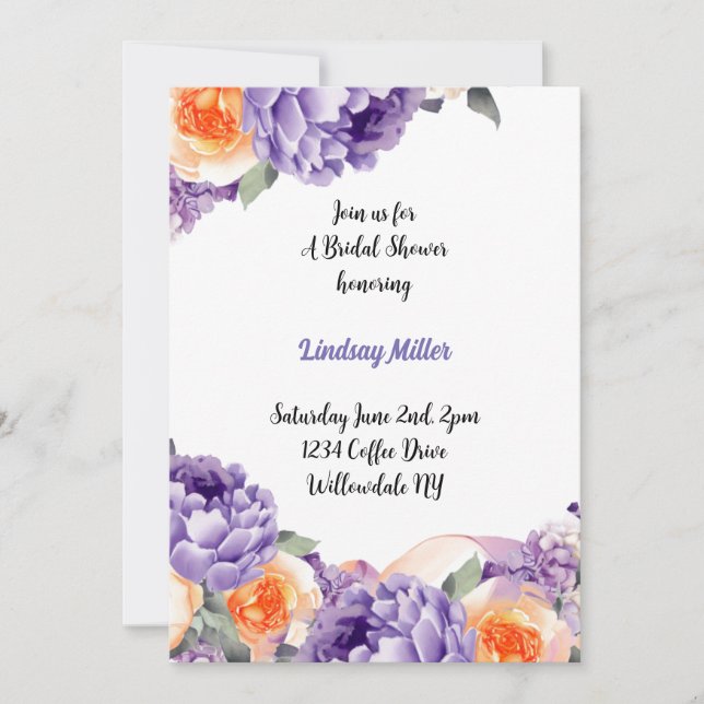 Bridal Shower Dusty Mauve Peach Peonies Invitation (Front)