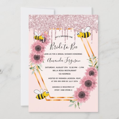 Bridal shower dusty rose gold glitter bride to bee invitation