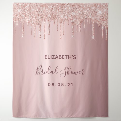 Bridal Shower dusty rose gold glitter drips glam Tapestry