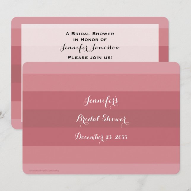 Bridal Shower Dusty Rose Name Stripe Minimalist Invitation (Front/Back)