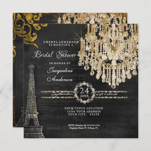 Bridal Shower Eiffel Tower Chandelier Typography Invitation