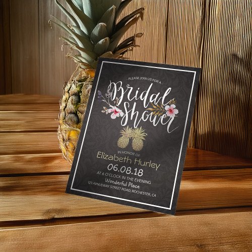 Bridal Shower Elegant Black Gold Pineapple Couple Invitation