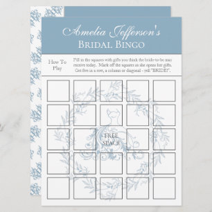 Bridal Shower - Elegant Blue Bingo Game Card