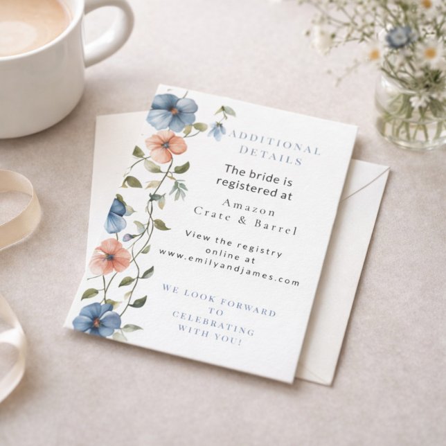 Bridal Shower Elegant Blue Floral Event Details Enclosure Card (Creator Uploaded)