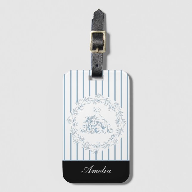 Bridal Shower - Elegant Blue Personalized Bridal Luggage Tag (Front Vertical)