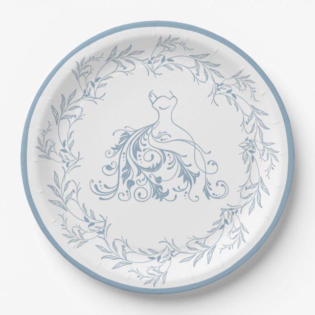 Bridal Shower - Elegant Blue Shower Paper Plates (Front)