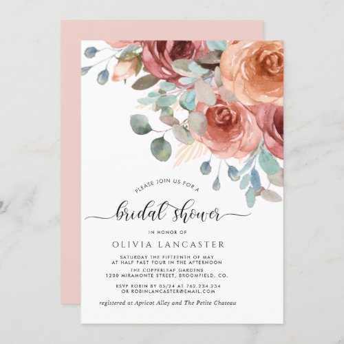Bridal Shower Elegant Blush Peach Mint Floral Invitation