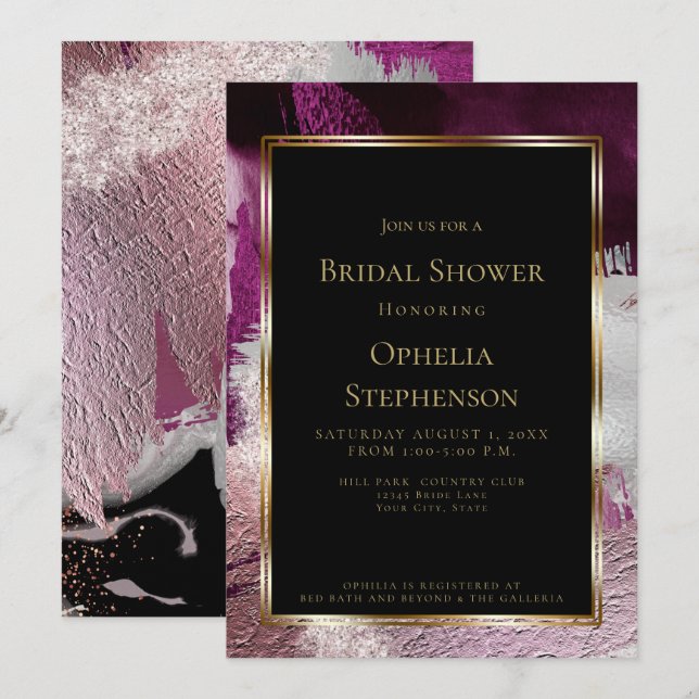 BRIDAL SHOWER | Elegant Bold Berry Wine Strokes Invitation (Front/Back)