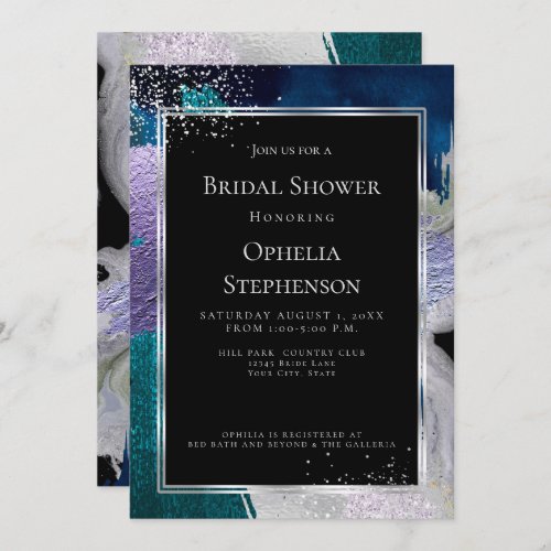 BRIDAL SHOWER  Elegant Bold Teal Lilac Abstract Invitation