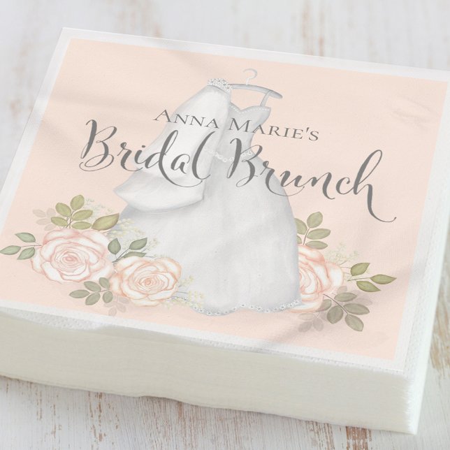 Bridal Shower Elegant Bride Modern Floral Dress Napkins (Creator Uploaded)