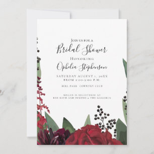 Bridal Shower Elegant Burgundy Marsala Floral Announcement