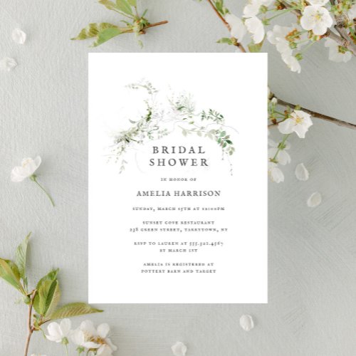 Bridal Shower Elegant Earthy Greenery Watercolor Invitation