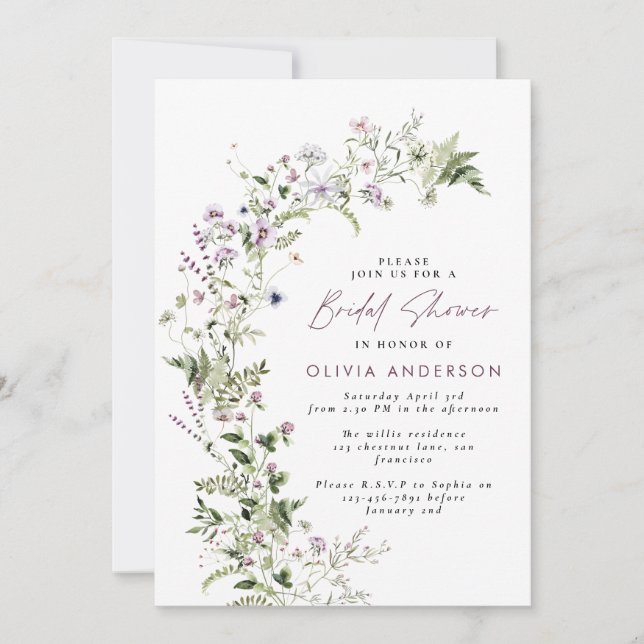 Bridal shower elegant floral wild flower summer invitation (Front)