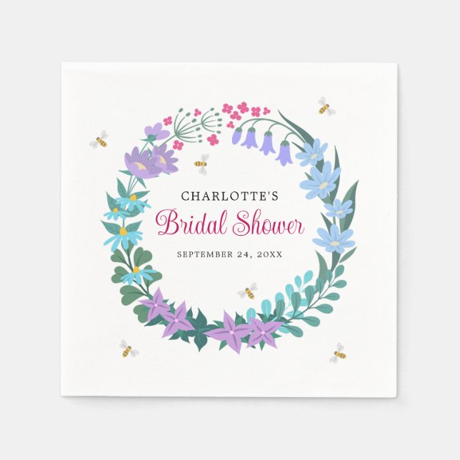 Bridal Shower Elegant Floral Wildflowers Garland Napkins (Front)