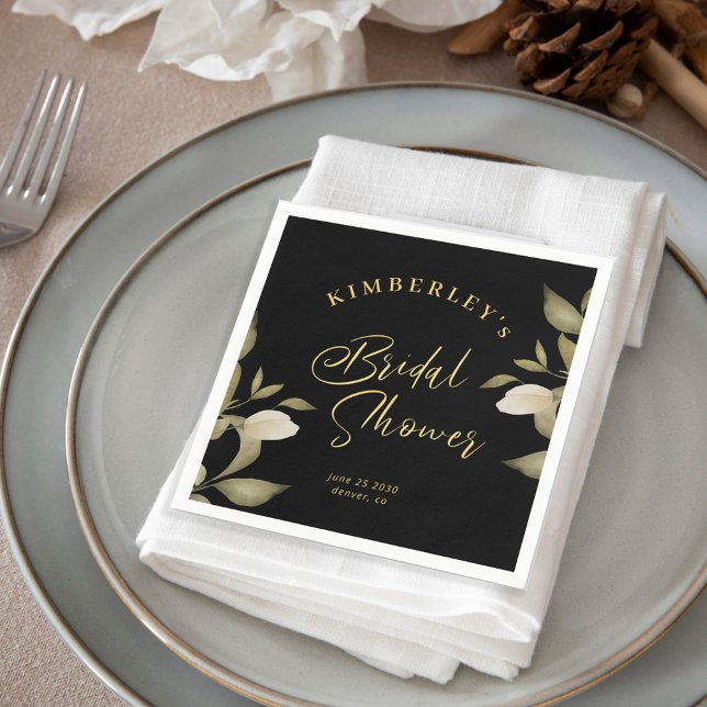 Bridal shower elegant gold black floral napkins (Creator Uploaded)