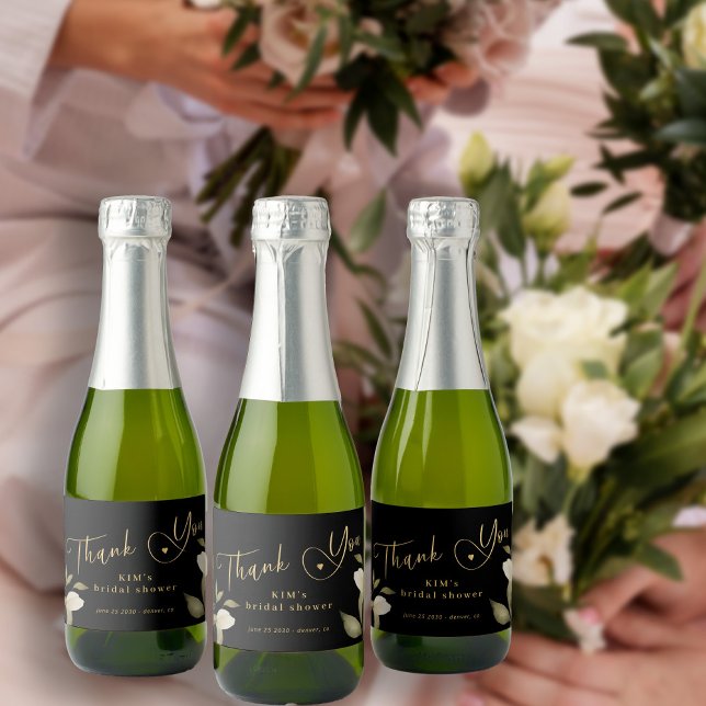 Bridal shower elegant gold black thank you favor sparkling wine label (Creator Uploaded)
