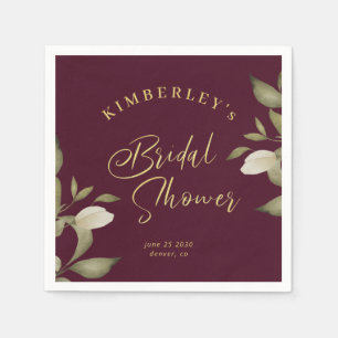 Bridal shower elegant gold burgundy floral napkins