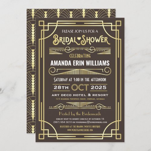 Bridal Shower Elegant Gold Chocolate Art Deco Invitation