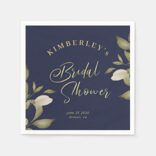 Bridal shower elegant gold dark navy floral napkins