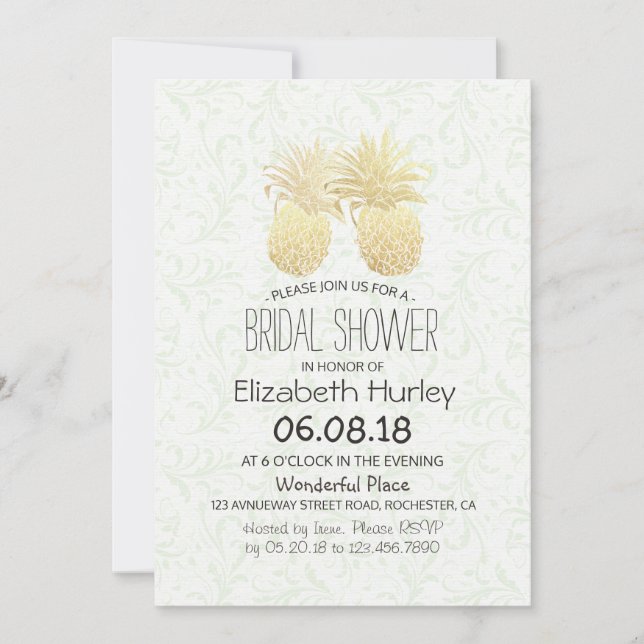 Bridal Shower Elegant Gold Foil Pineapple Couple Invitation (Front)