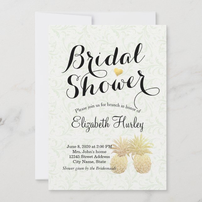 Bridal Shower Elegant Gold Foil Pineapple Couple Invitation (Front)