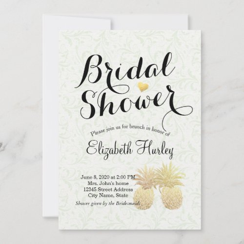 Bridal Shower Elegant Gold Foil Pineapple Couple Invitation