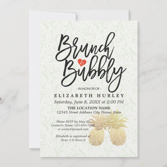 Bridal Shower Elegant Gold Foil Pineapple Couple Invitation (Front)