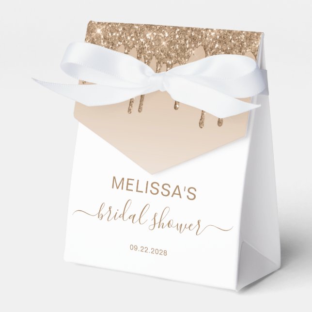Bridal Shower Elegant Gold Glitter Drip Script Favor Boxes (Front Side)