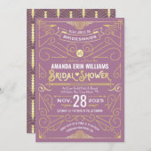 Bridal Shower Elegant Gold Lilac Retro Art Deco Invitation (Front/Back)