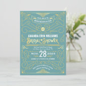 Bridal Shower Elegant Gold Turquoise Art Deco Invitation (Standing Front)