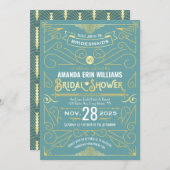 Bridal Shower Elegant Gold Turquoise Art Deco Invitation (Front/Back)
