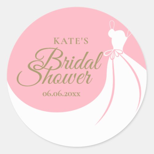 Bridal Shower Elegant Gown Blush Pink Classic Round Sticker