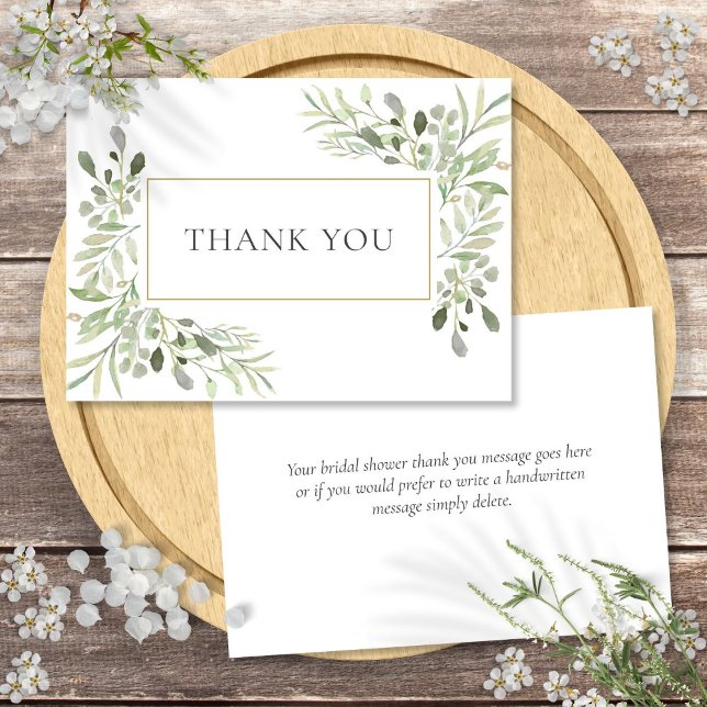 Bridal Shower Elegant Greenery Leaves Thank You Card (Bridal Shower Elegant Greenery Leaves Thank You)