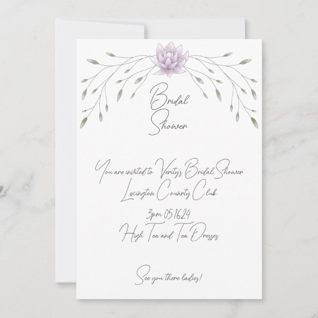 Bridal Shower Elegant Leaf and Pink Lotus  Invitation (Front)