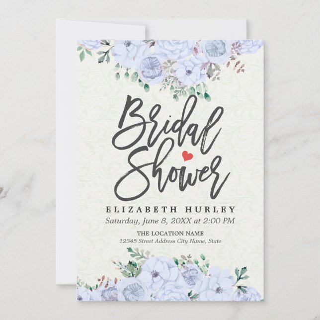 Bridal Shower Elegant Light Blue Watercolor Floral Invitation (Front)