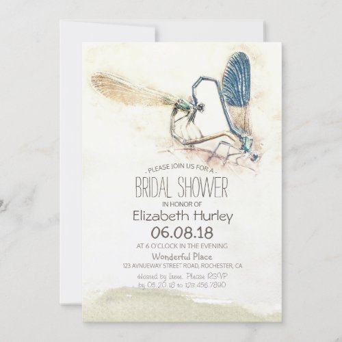 Bridal Shower Elegant Love Heart Dragonfly Mating Invitation