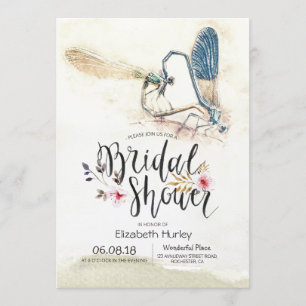 Bridal Shower Elegant Love Heart Dragonfly Mating Invitation