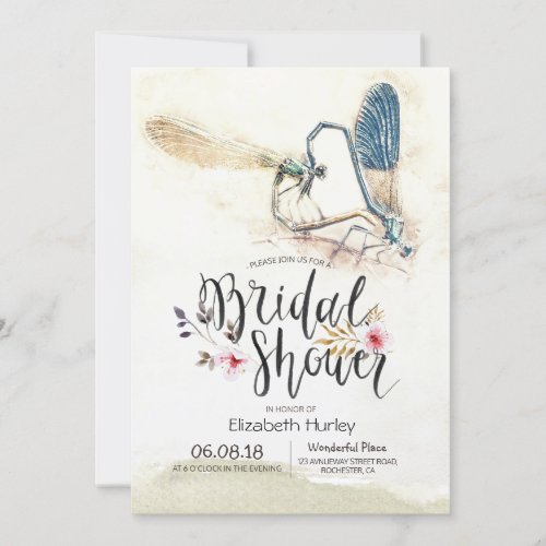 Bridal Shower Elegant Love Heart Dragonfly Mating Invitation