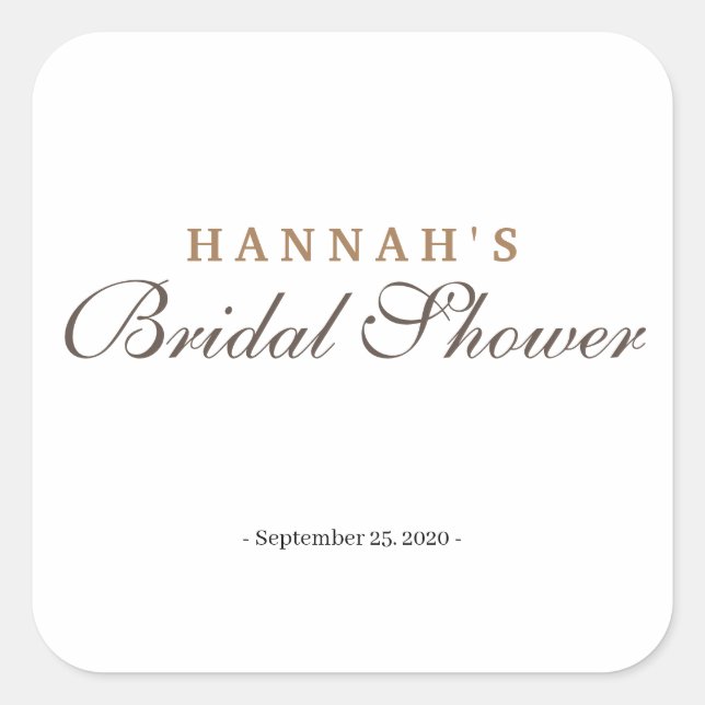 Bridal Shower Elegant Minimalist Golden Square Sticker (Front)