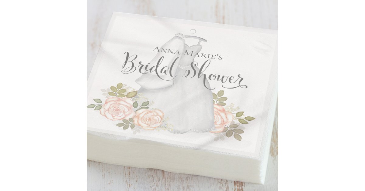 Bridal Shower Elegant Modern Simple Floral Dress Napkins | Zazzle