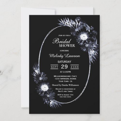 Bridal Shower Elegant Moody Black Floral Invitation