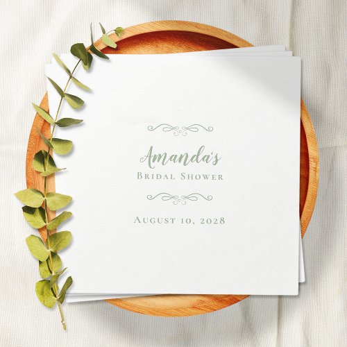 Bridal Shower Elegant Party Calligraphy Sage Green Napkins