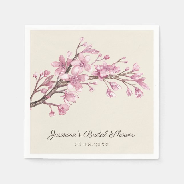 Bridal Shower Elegant Pink Cherry Blossoms Napkins (Front)