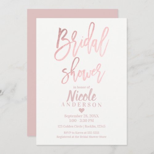 BRIDAL SHOWER Elegant Rose Gold Foil Modern Script Invitation