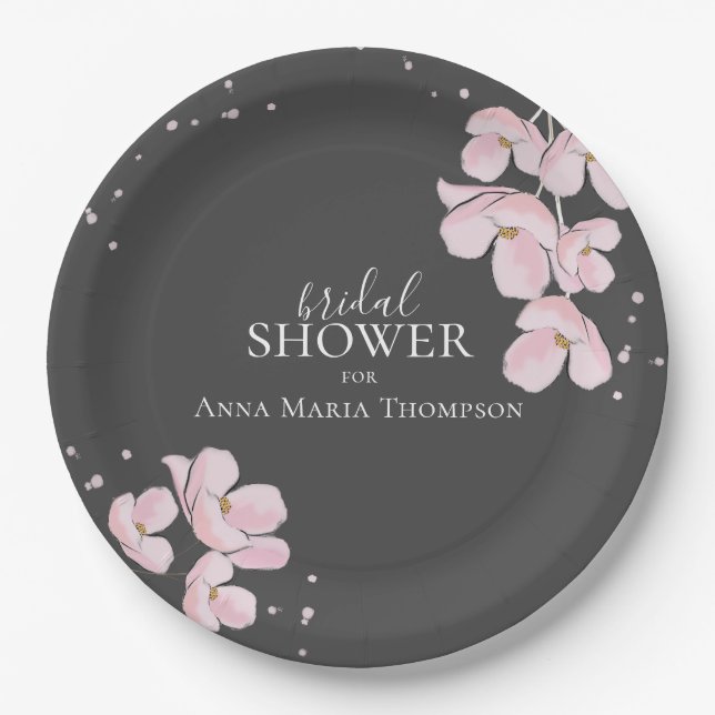 Bridal Shower Elegant Rustic Floral Cherry Blossom Paper Plates (Front)