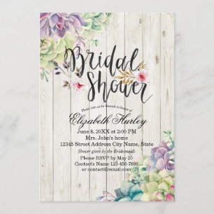 Bridal Shower Elegant Succulent Plants Rustic Wood Invitation