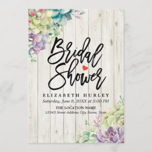 Bridal Shower Elegant Succulent Plants Rustic Wood Invitation